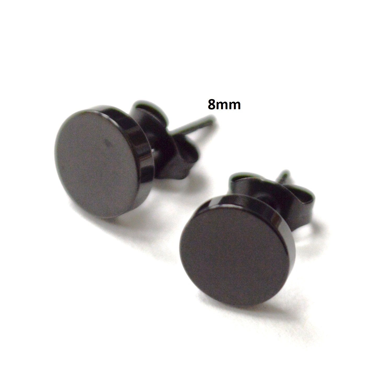 8mm Round Flat Stud Black Plated 83-948B-8 (3 prs)