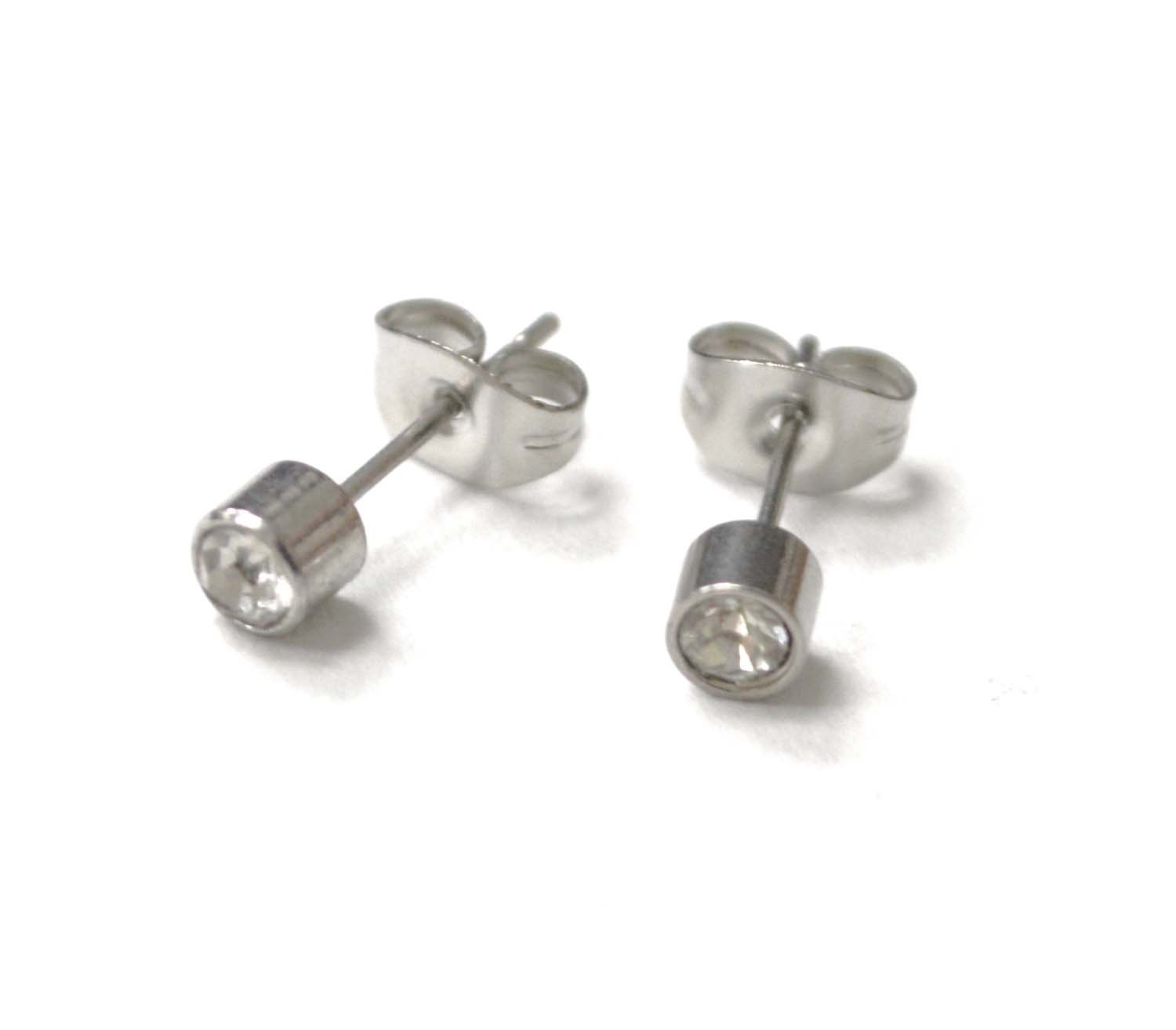 4mm CZ Bezel Stainless Steel Earrings 83-357-4