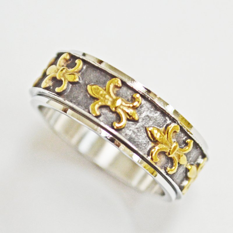 FLEUR DE LIS 2 TONE GOLD SPINNER RING 81-1233-2T