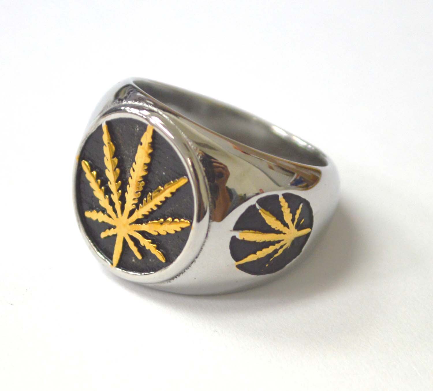 Marijuana 2 Tone Gold Plated  Ring 81-1503-2T