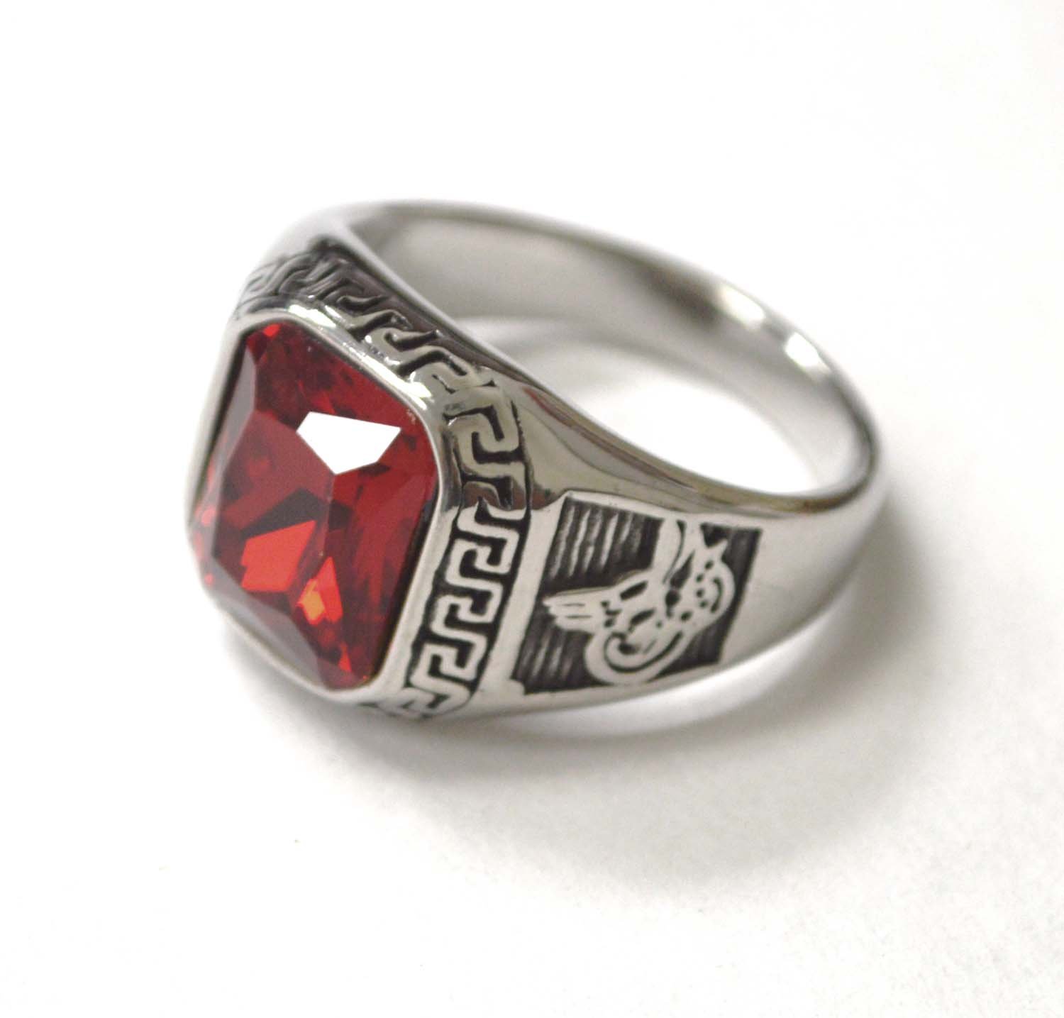 Red Stone Stainless Steel Ring 81-1468S-Red