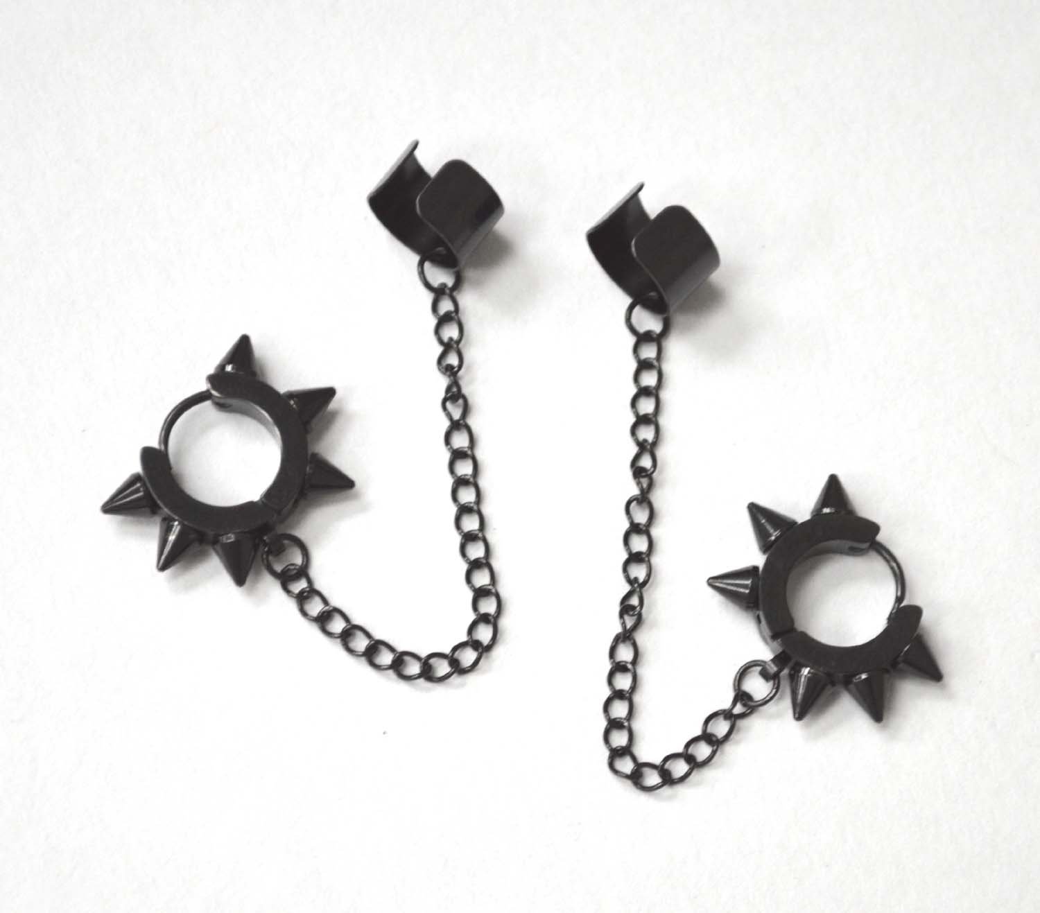 Ear Cuff with Huggies Black Plated  Earrings 83-896B