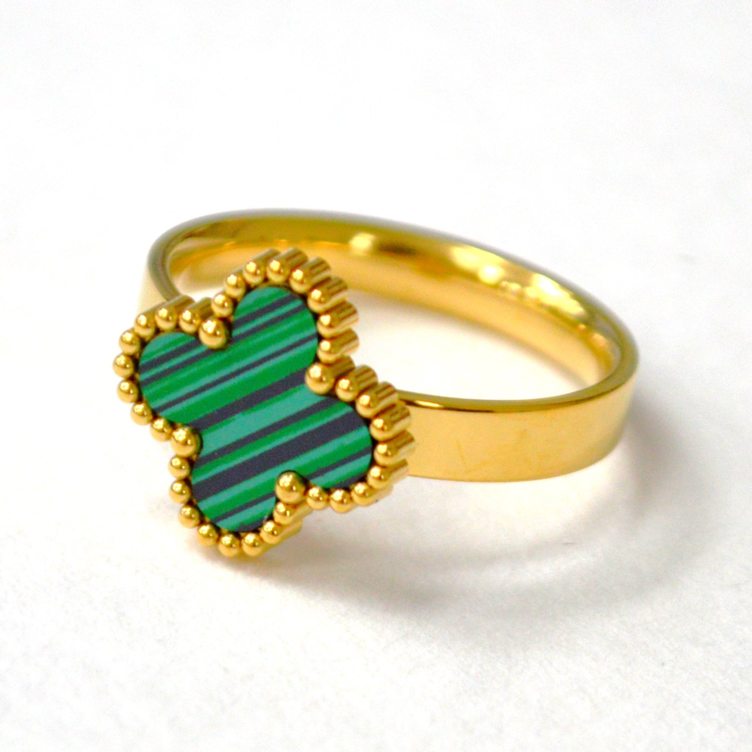 Clover Gold IP Plated Ring 81-1755G-Green