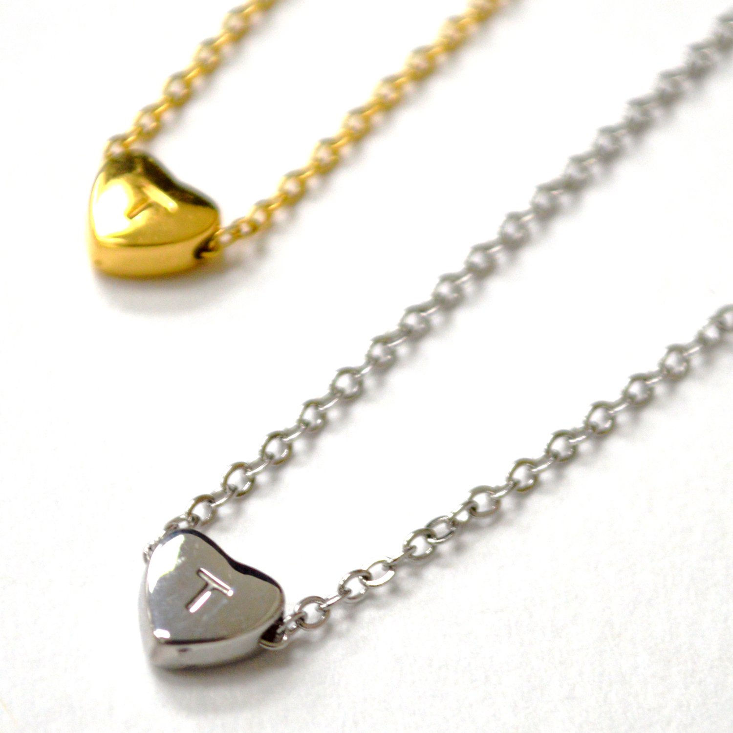 T Heart Initial Stainless Steel Necklace 85-1028-T