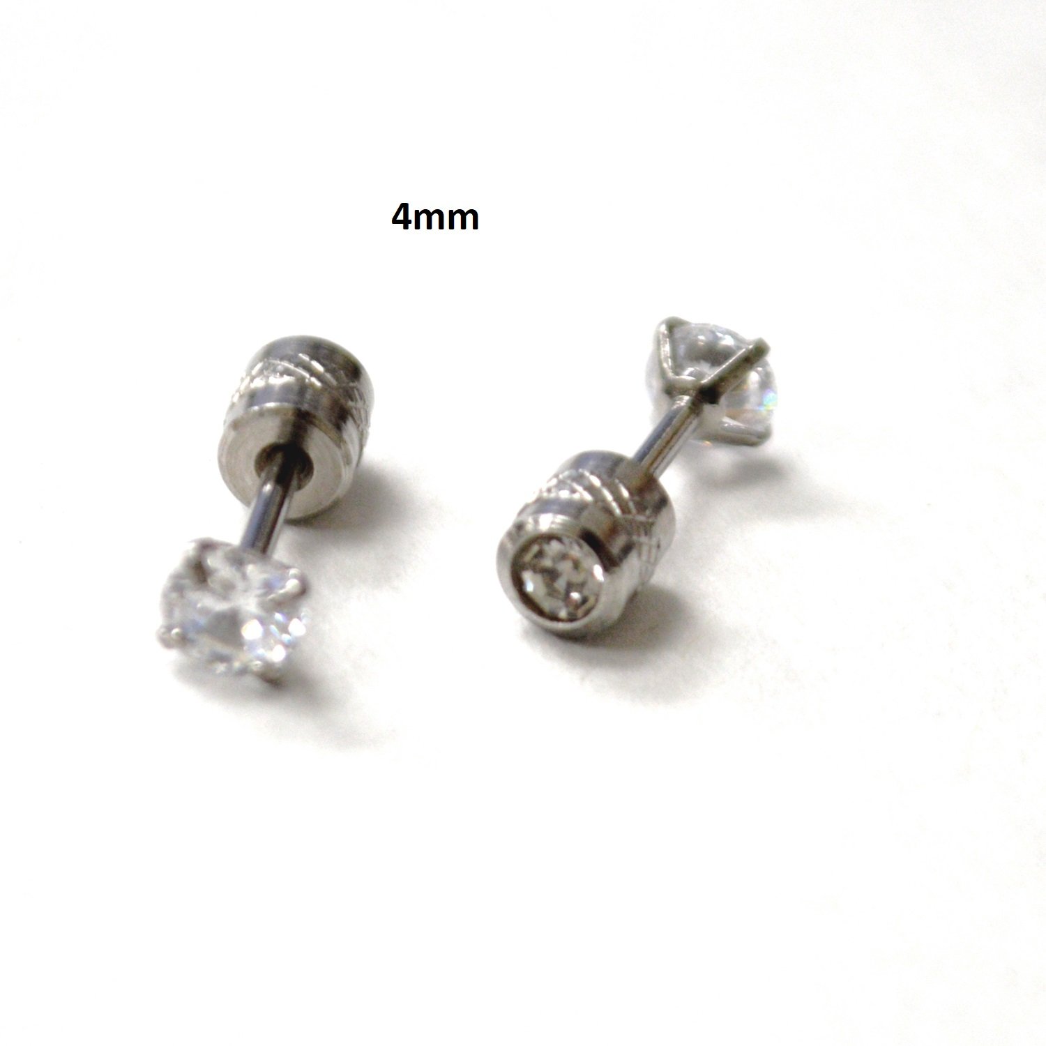 Screw Back CZ Stainless Steel Earrings 83-958S-4