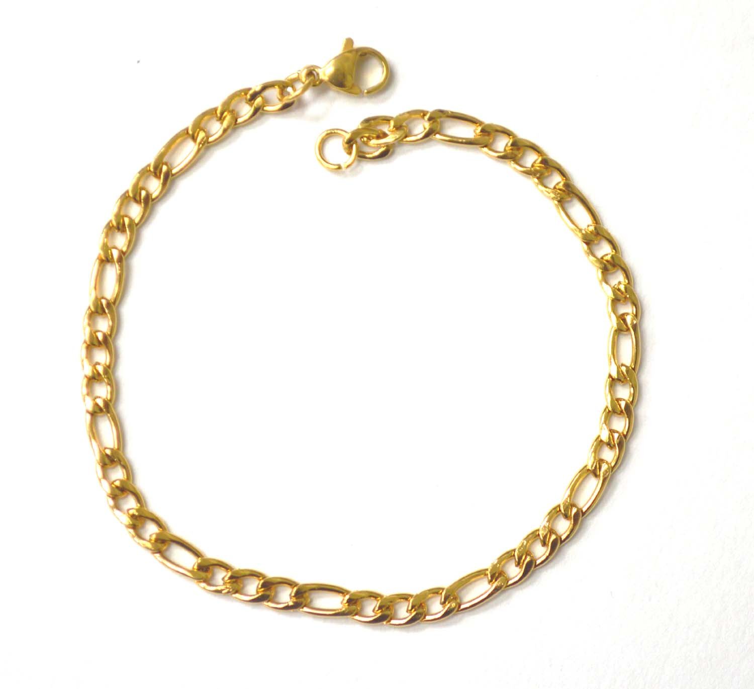 4mm Figaro Gold IP Plated Bracelet 84-110G-4 (2/Pkg)