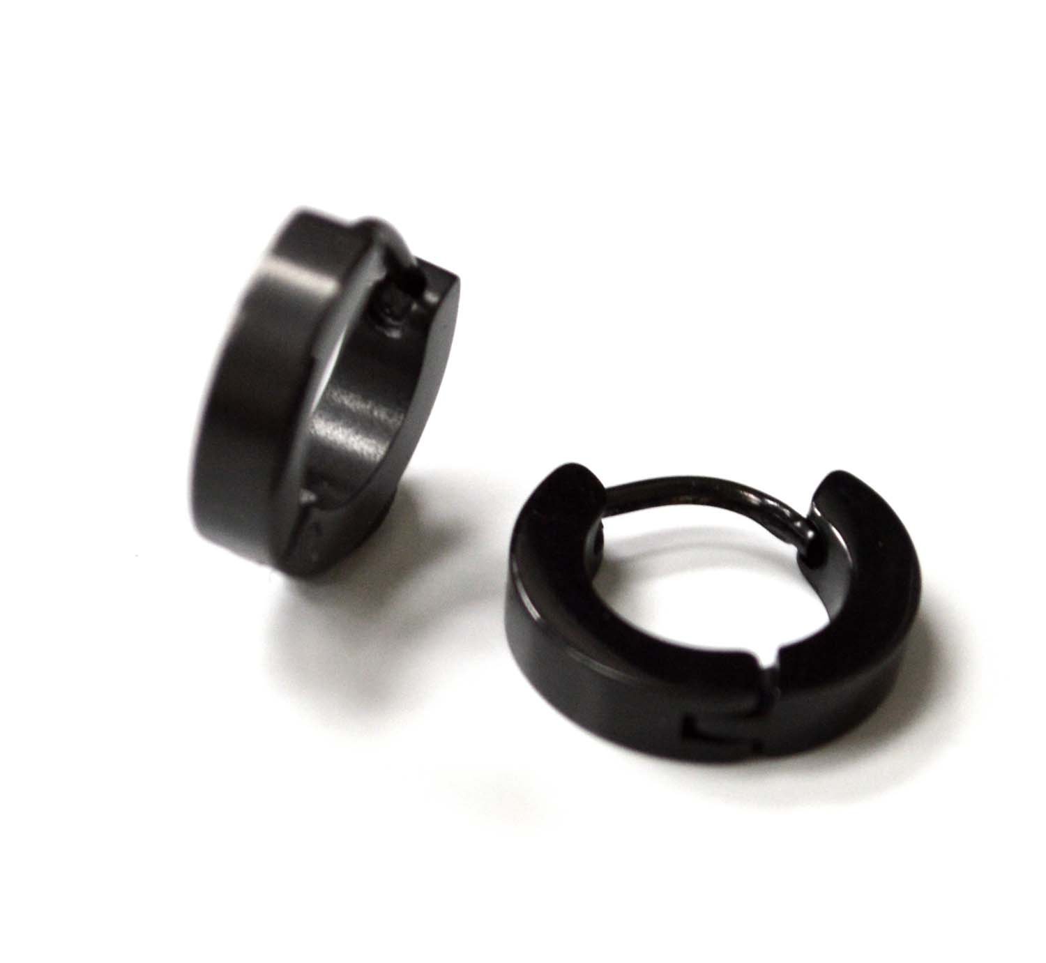 Flat Top Black Plated Huggies Earrings 83-521B