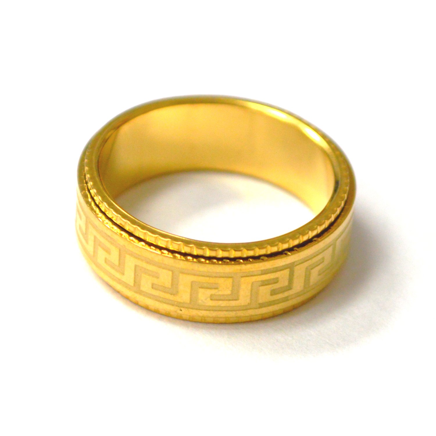 Greek Key Pattern Gold IP Plated Spinner Ring 81-1801G