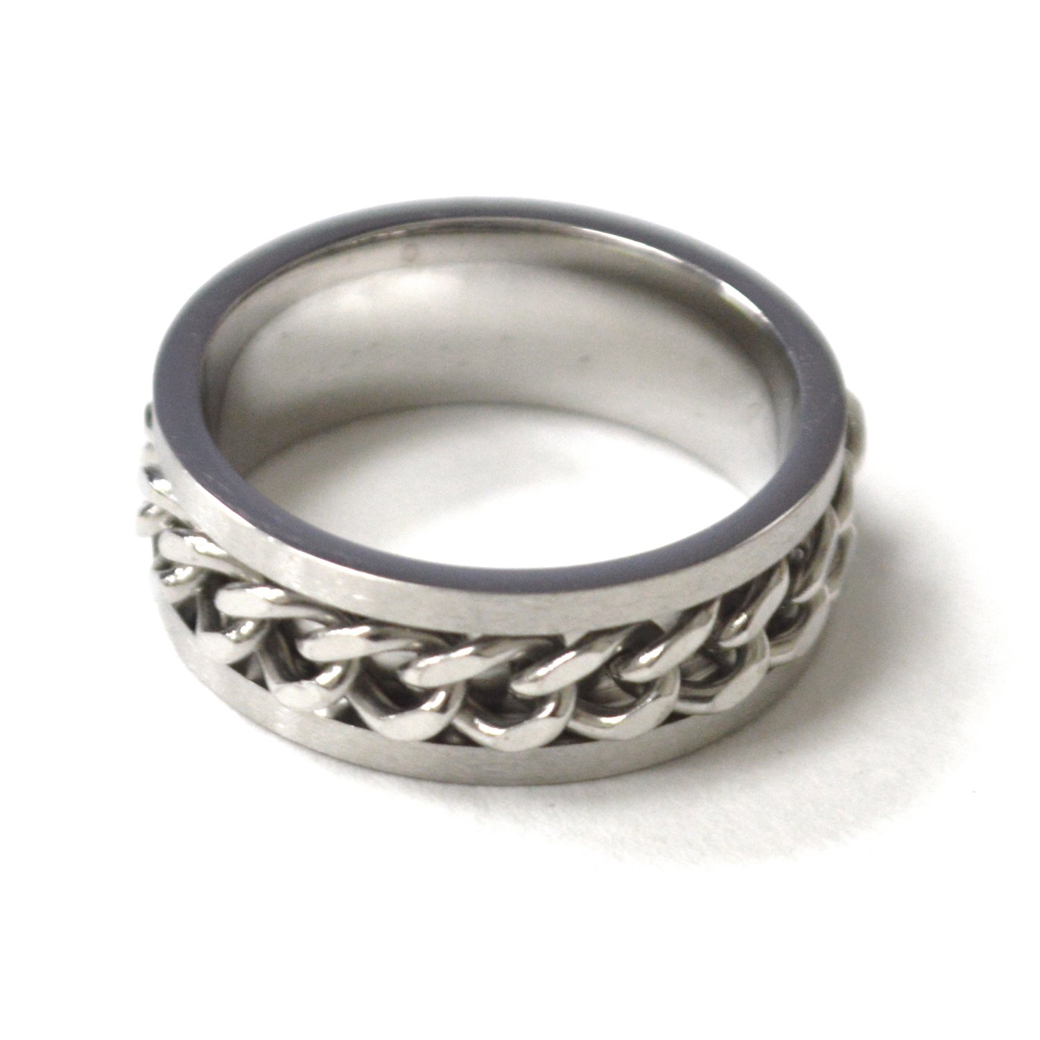 Curb Link Spinner Stainless Steel Ring 81-371S-8