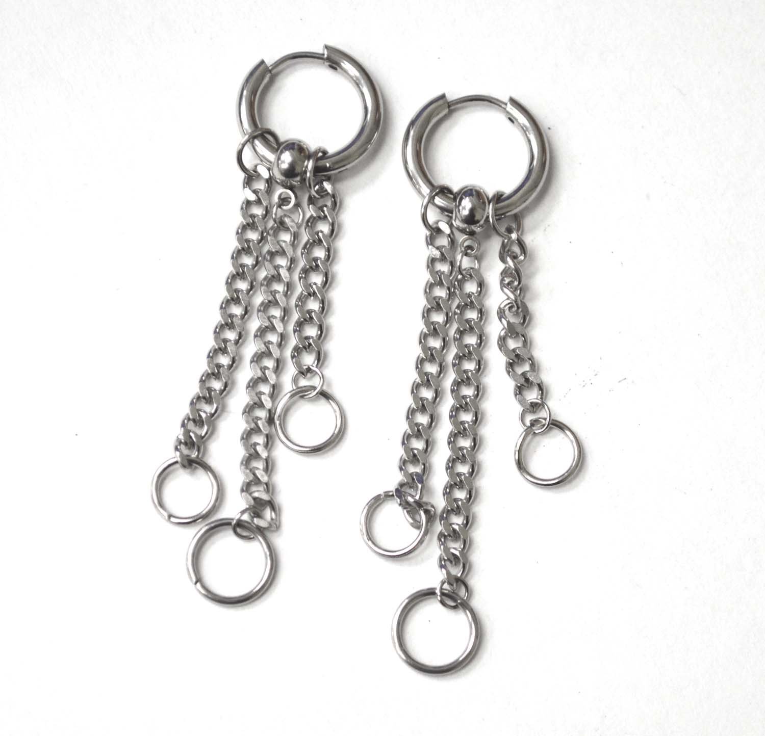Dangling Stainless Steel Hoops Earrings 83-895S