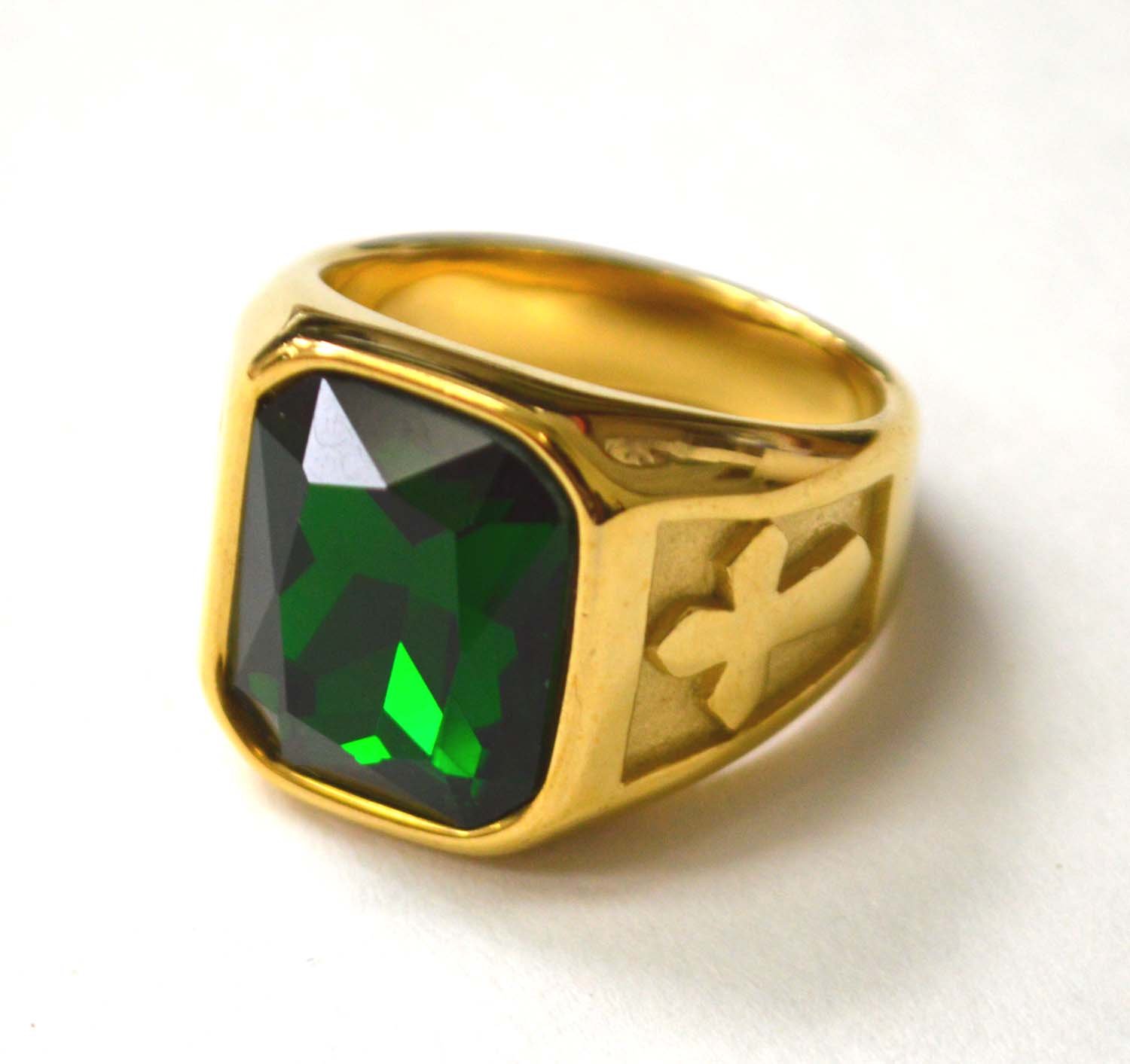 Green Stone Gold Plated Ring 81-1229G-Gn