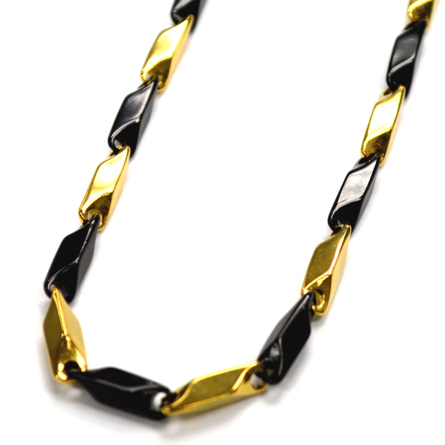4mm Block Gold/Black IP Plated Necklace 85-197-2TGB