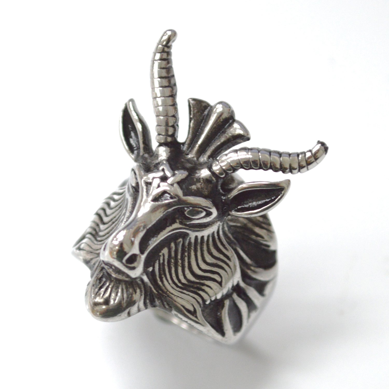 Baphomet Gothic Goat Stainless Steel Ring 81-1837