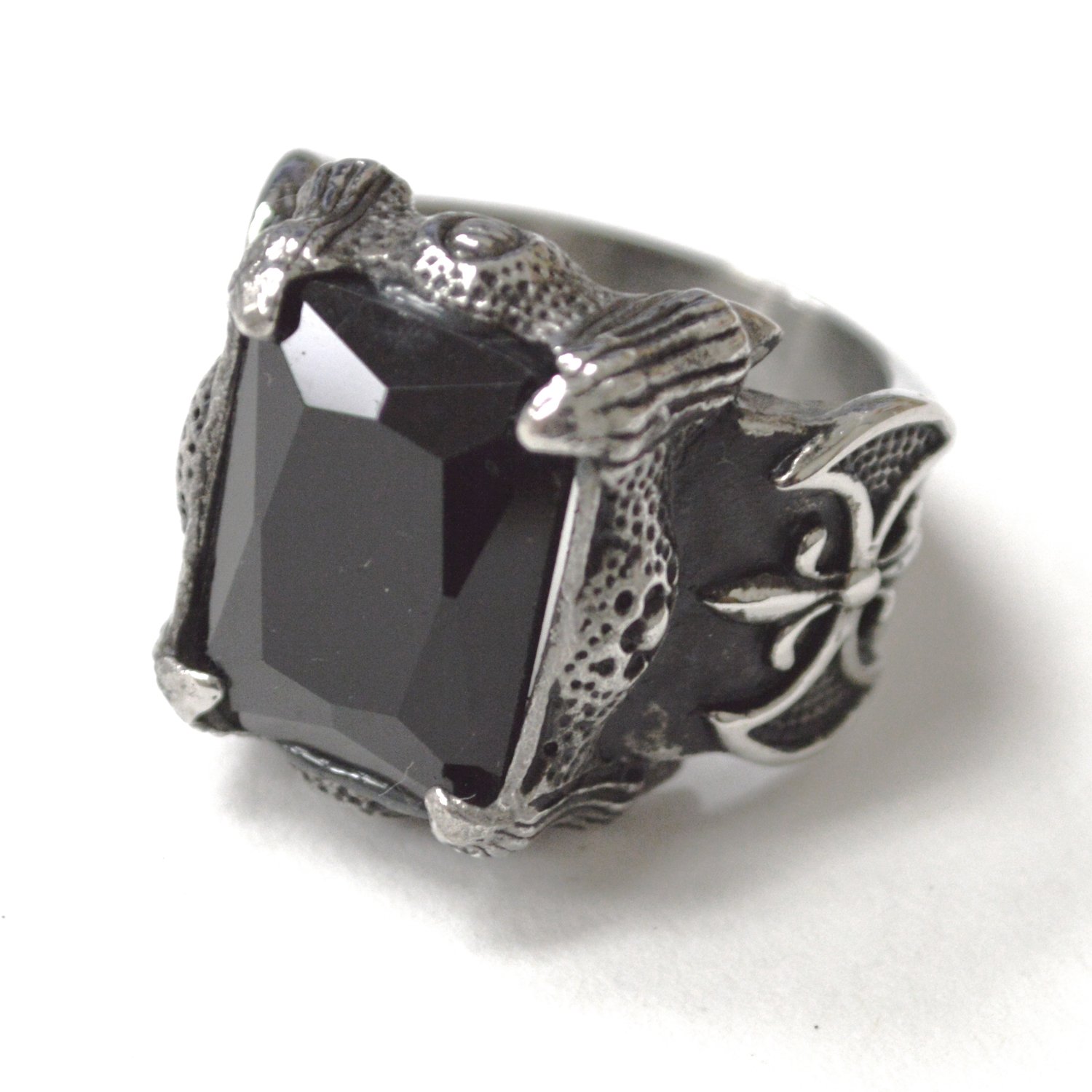 Black Stone Stainless Steel Ring 81-1667-Black