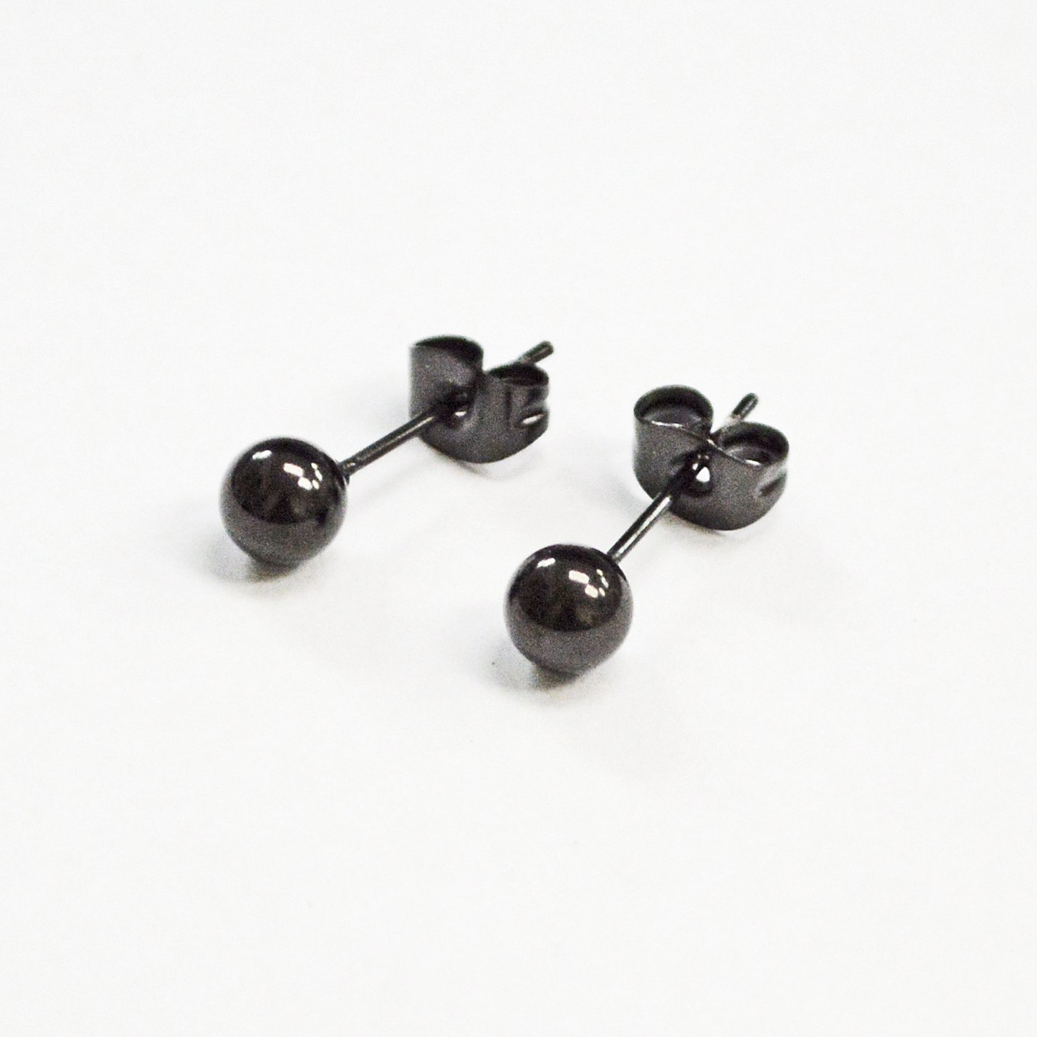 4MM BLACK BALL STUD EARRINGS-10 PRS