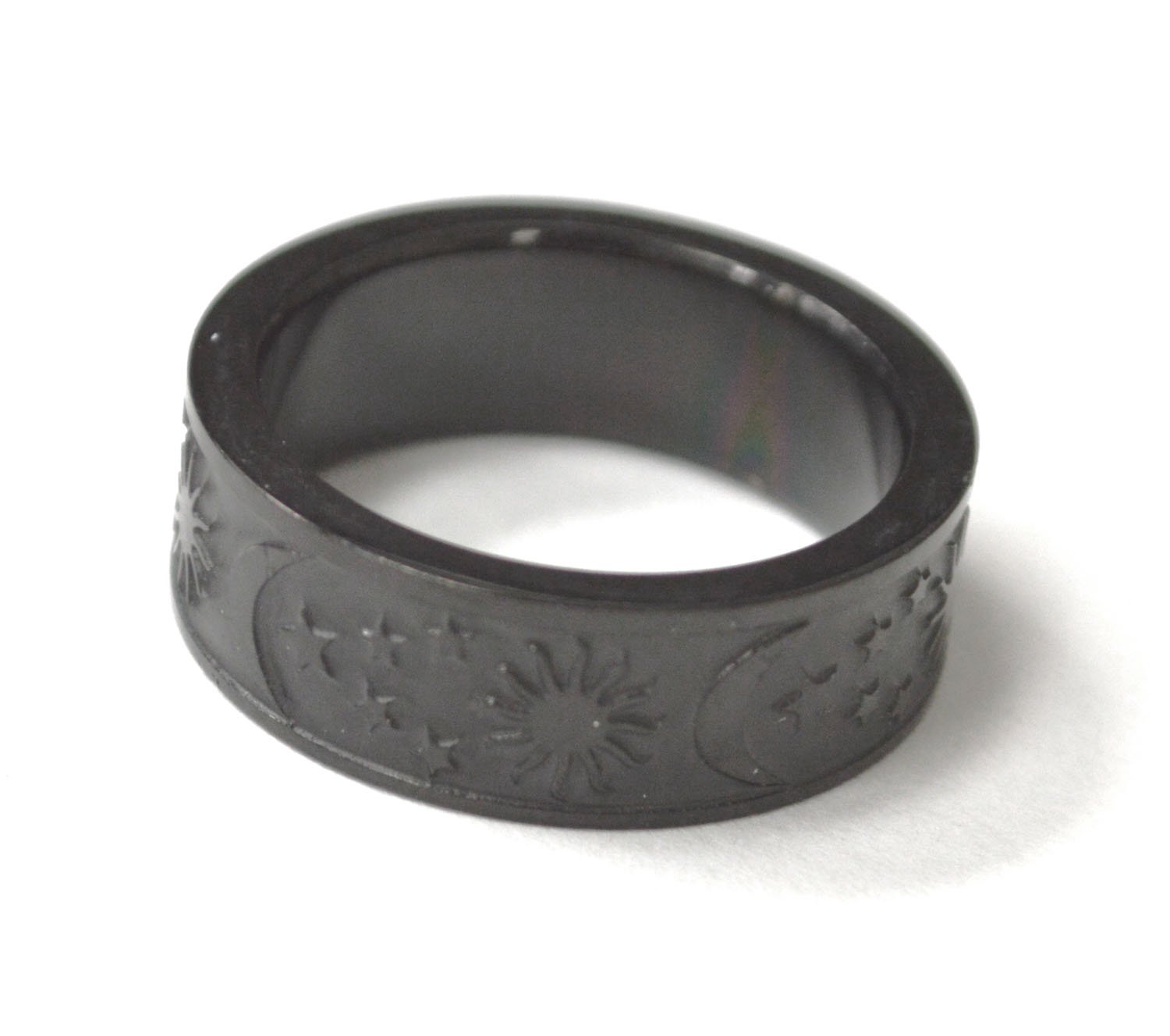 Moon Sun and Stars Black Plated Ring 81-1629B
