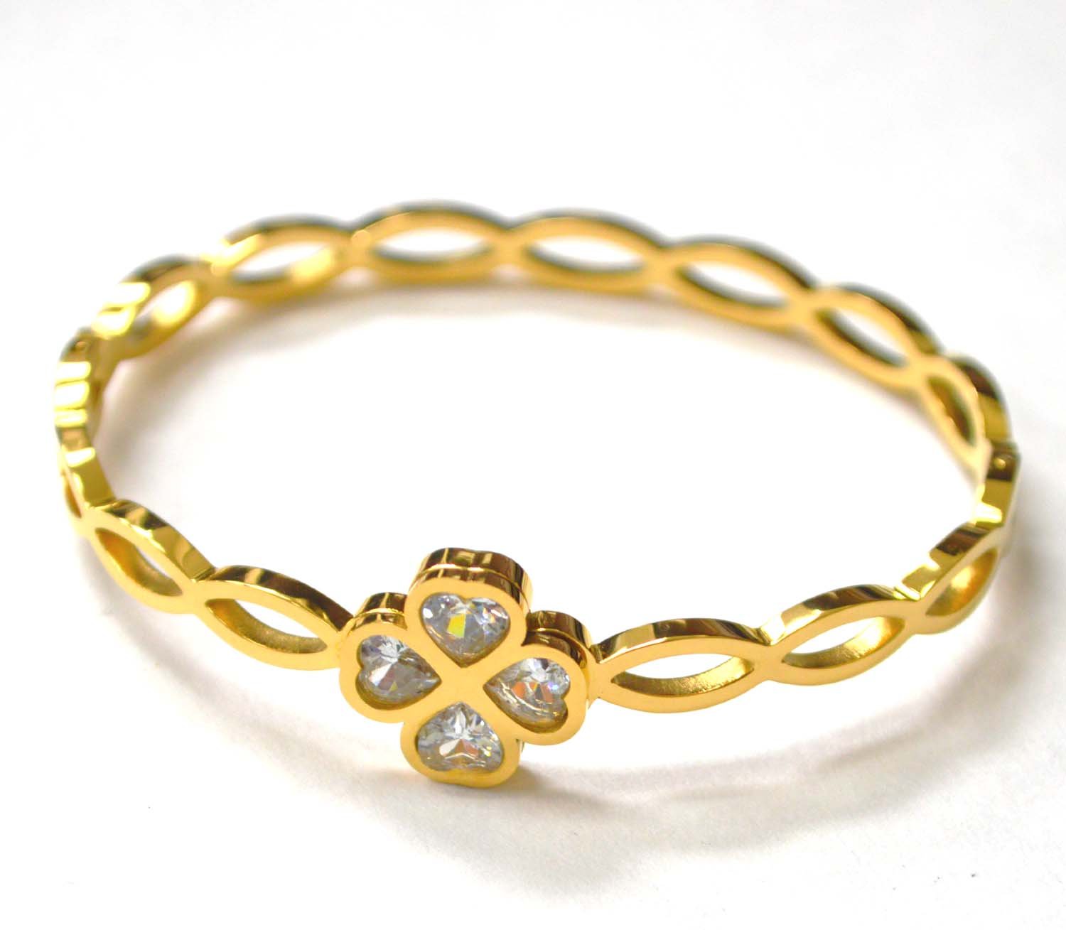 Clover Leaf Gold IP Plated Bangle 84-1848G