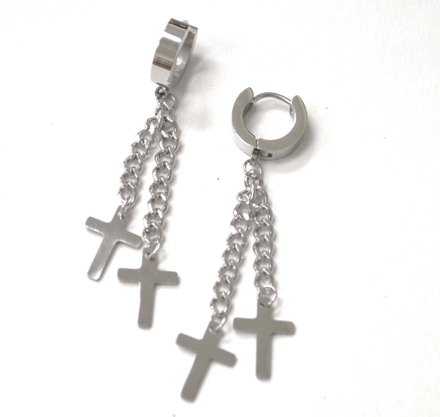 Cross Dangling Stainless Steel Earrings 83-886S