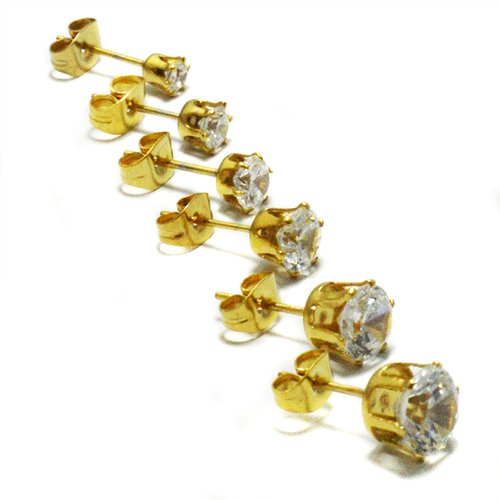 7mm Ro Gold Plated CZ Earrings-10 Pairs 83-103G-7