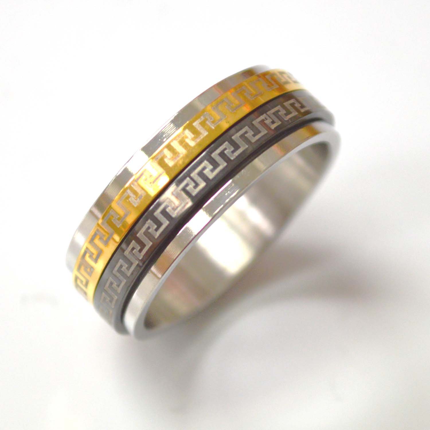 Greek key 2 Tone Spinner Ring 81-596