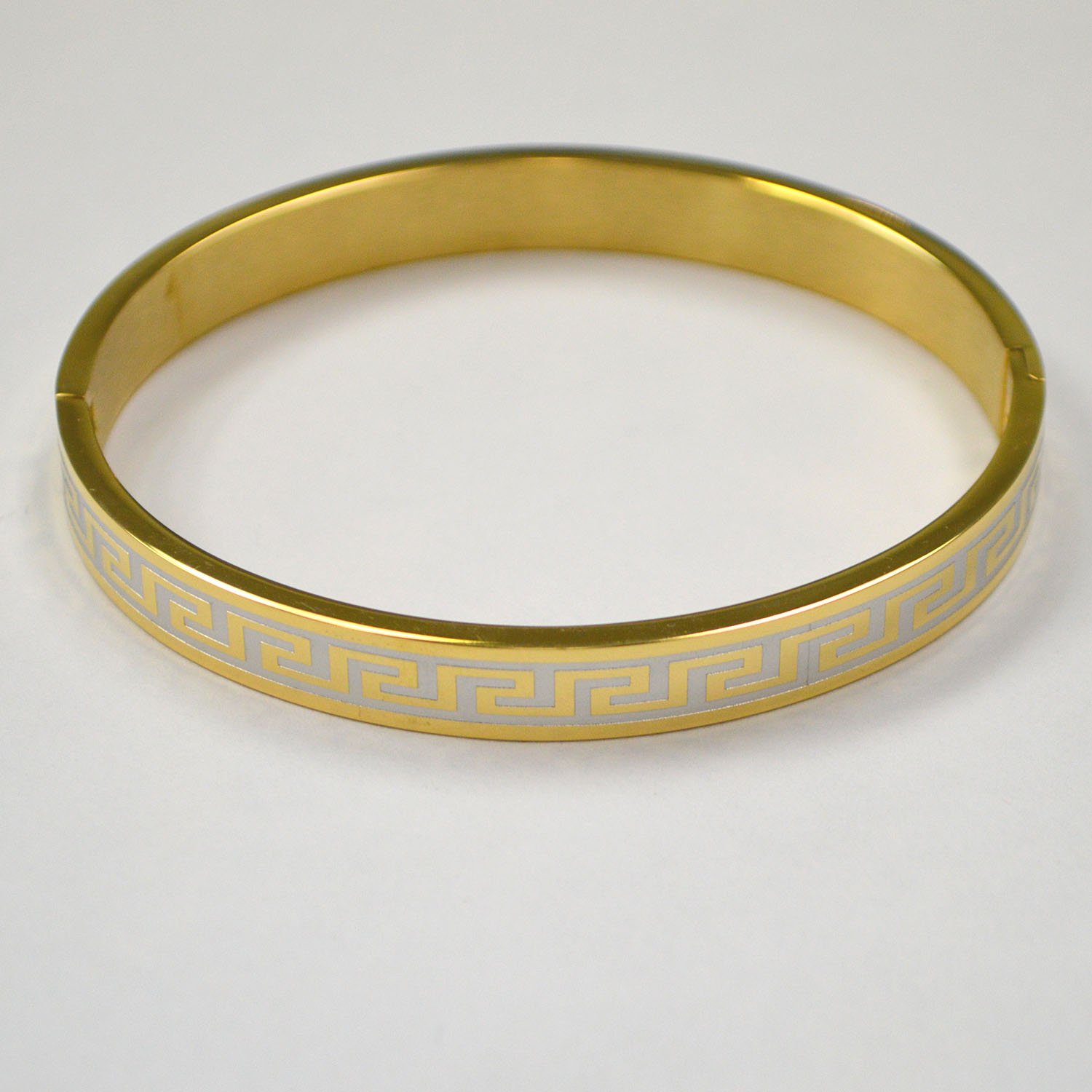 Greek Key Design Gold IP Plated Bangle (8mm)