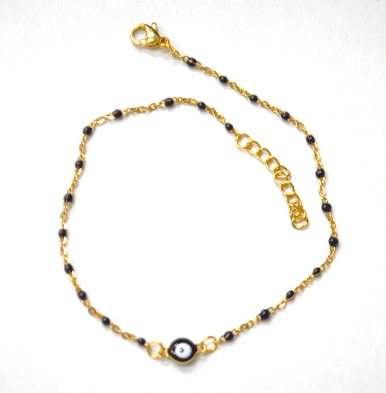 Beaded Eye Gold IP Plated Anklet 82-223G Black (5/pkg)