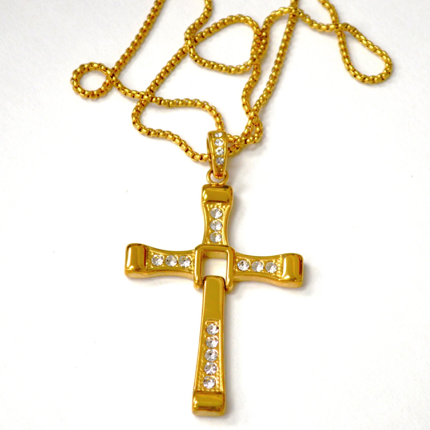 Cross Movable Gold IP Plated with Chain 89-1030G