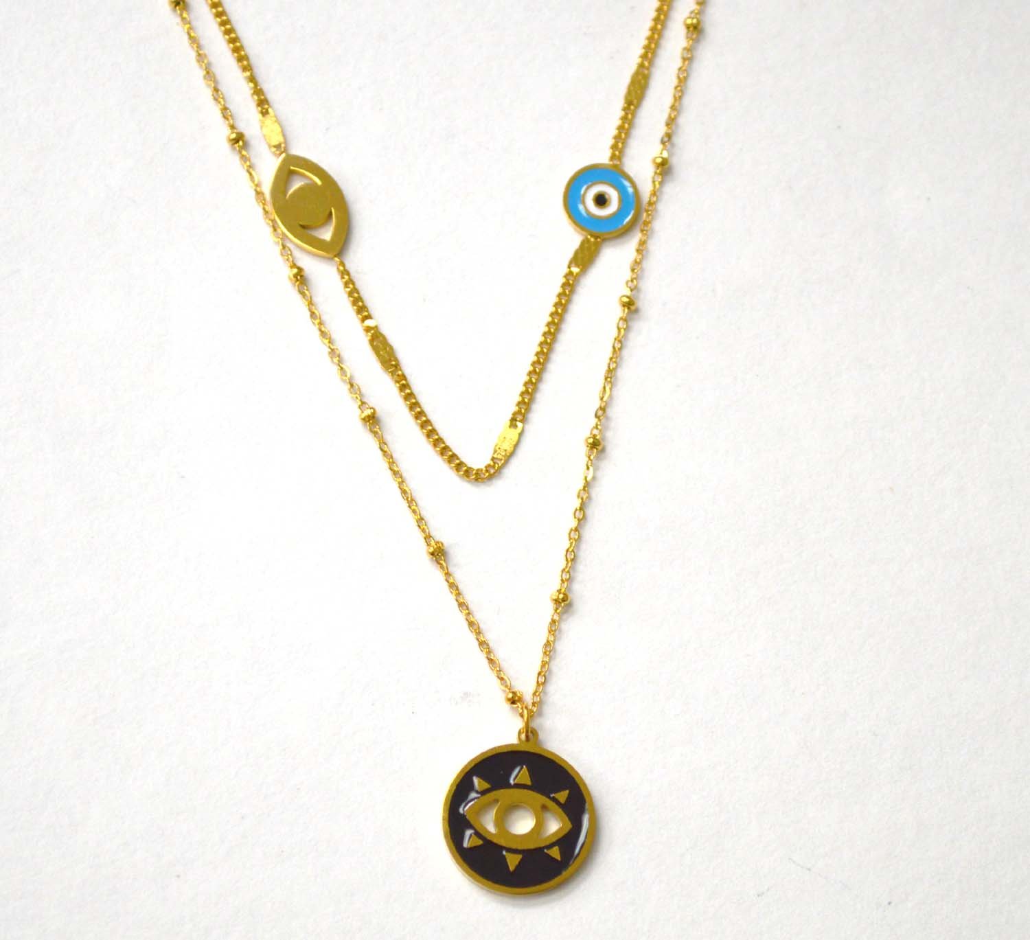2 Layer Eye Gold Plated Necklace 85-267G