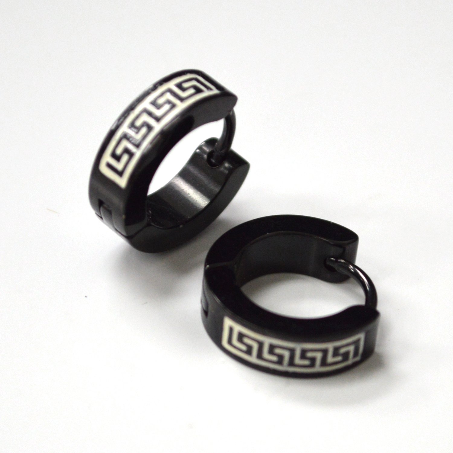 Greek Key Design Black Plated Huggies 83-740B