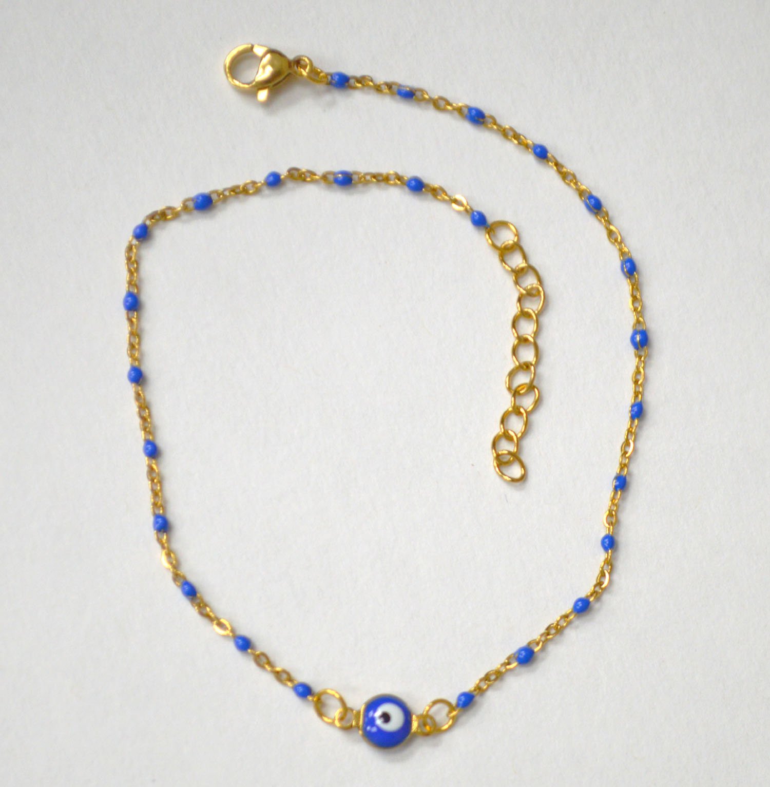 Beaded Eye Gold IP Plated Anklet 82-223G R Blue (5/pkg)