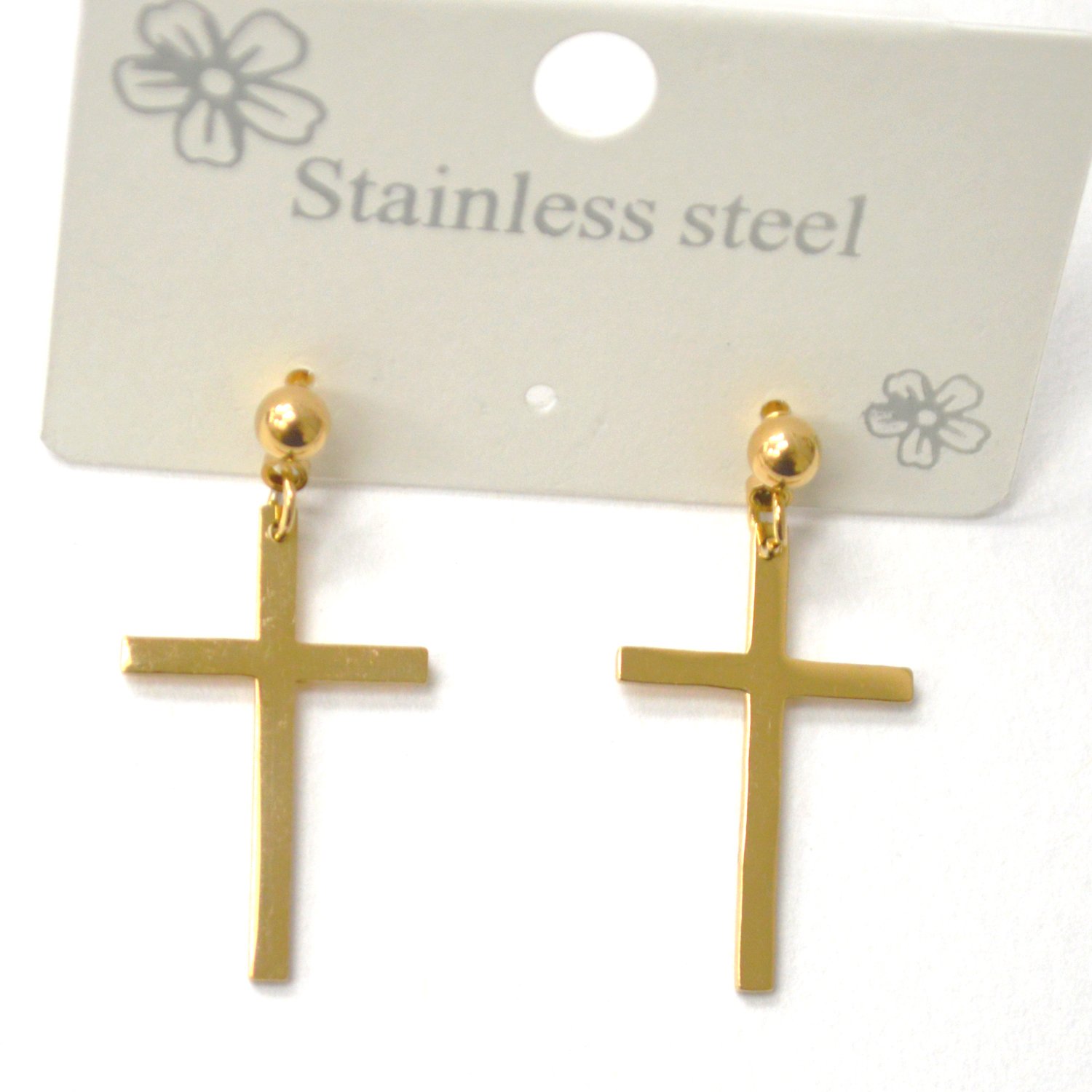 Cross Dangling Gold Plated Post Earrings  83-759G