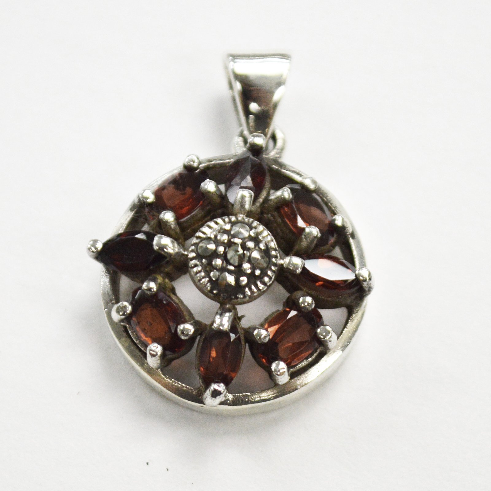 CZ Stone Marcasites Pendant Sterling Silver 563015