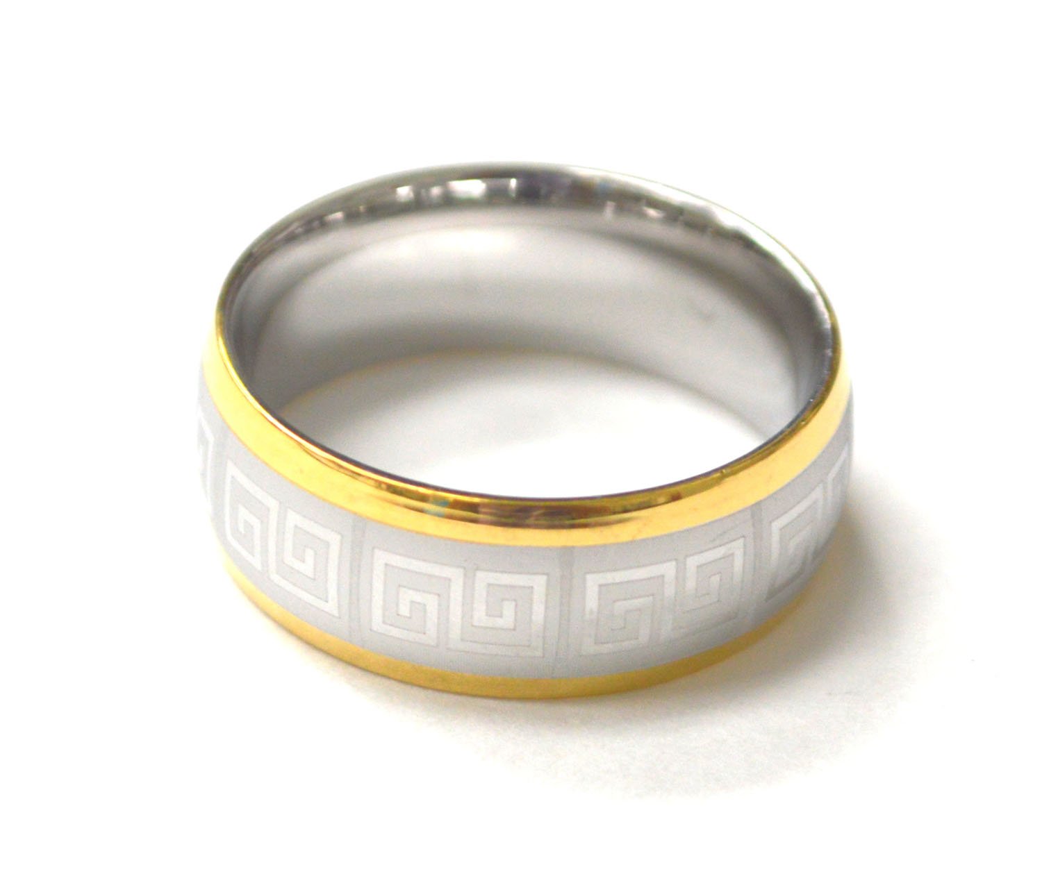 Greek Key Design  2 Tone Stainless Steel Ring 81-1597