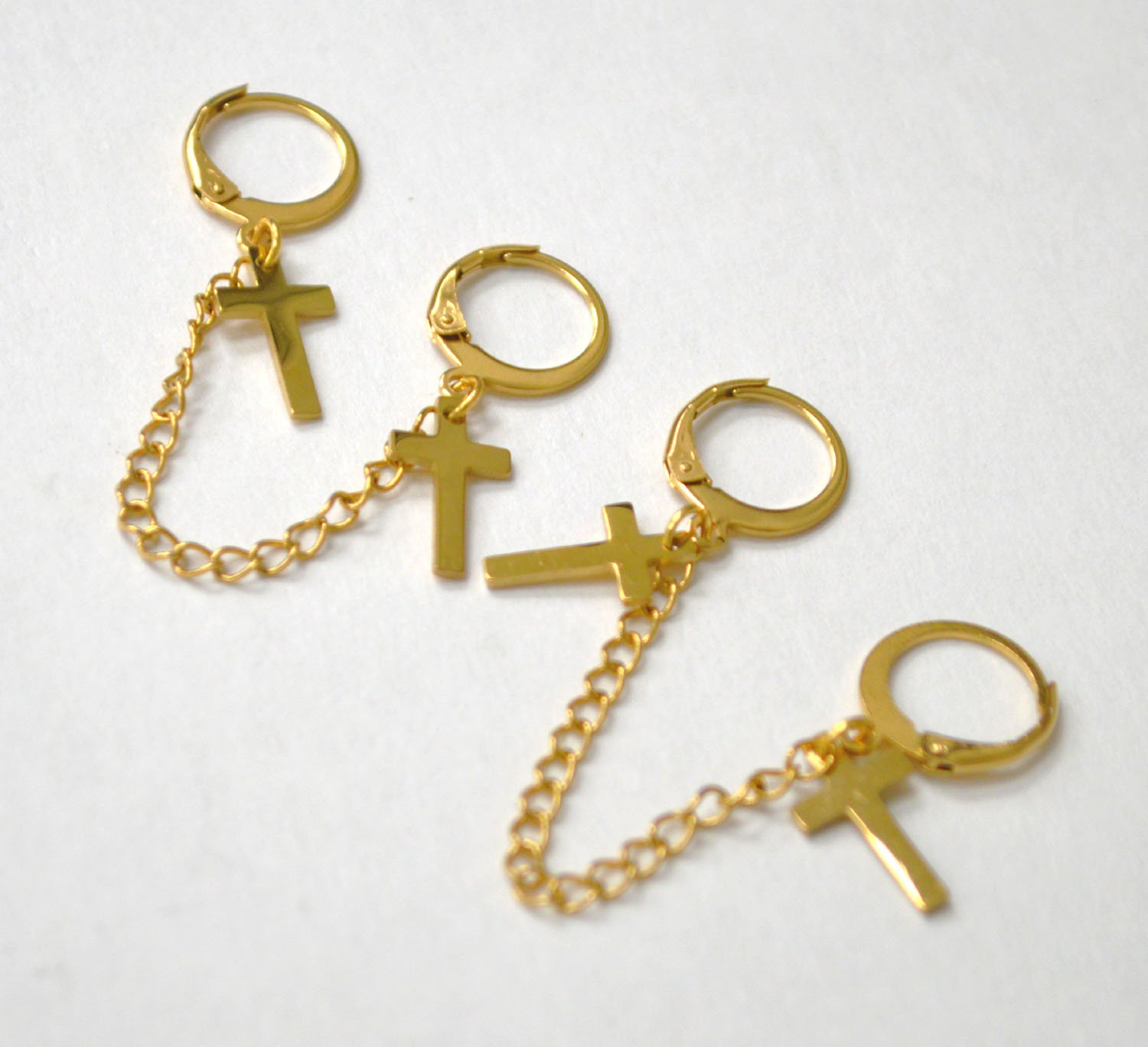 Dangling Cross with Handcuff Gold Plated Earrings 83-837G