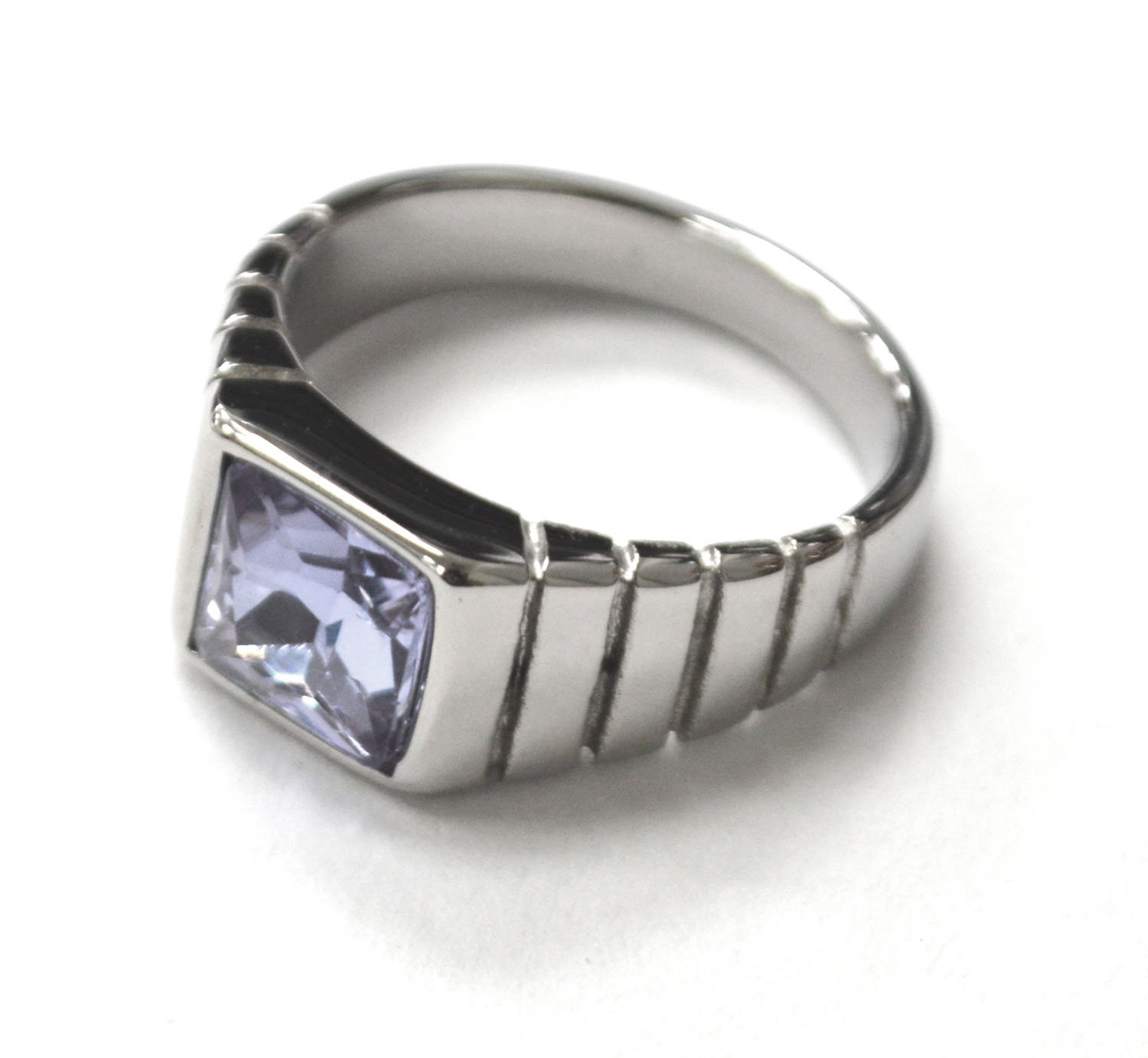 Purple CZ Stone Stainless Steel Ring 81-1608S-Pur