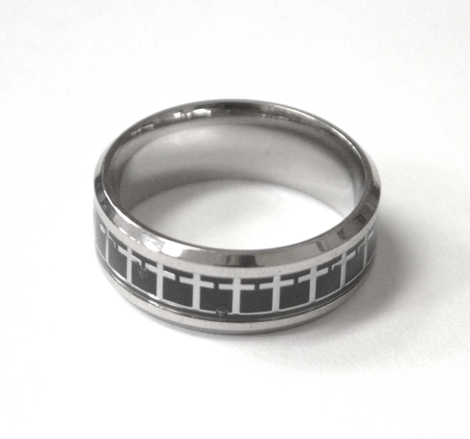 2 Tone Black Cross All Around Ring 81-1493B