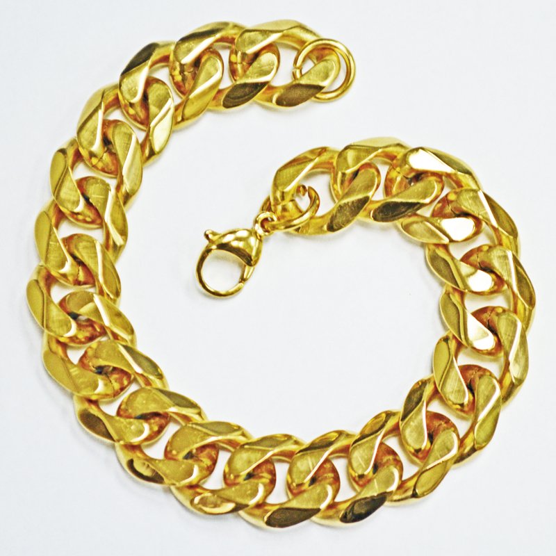 13MM CUBAN BEVEL GOLD IP PLATED BRACELET 84-239G/BV-13