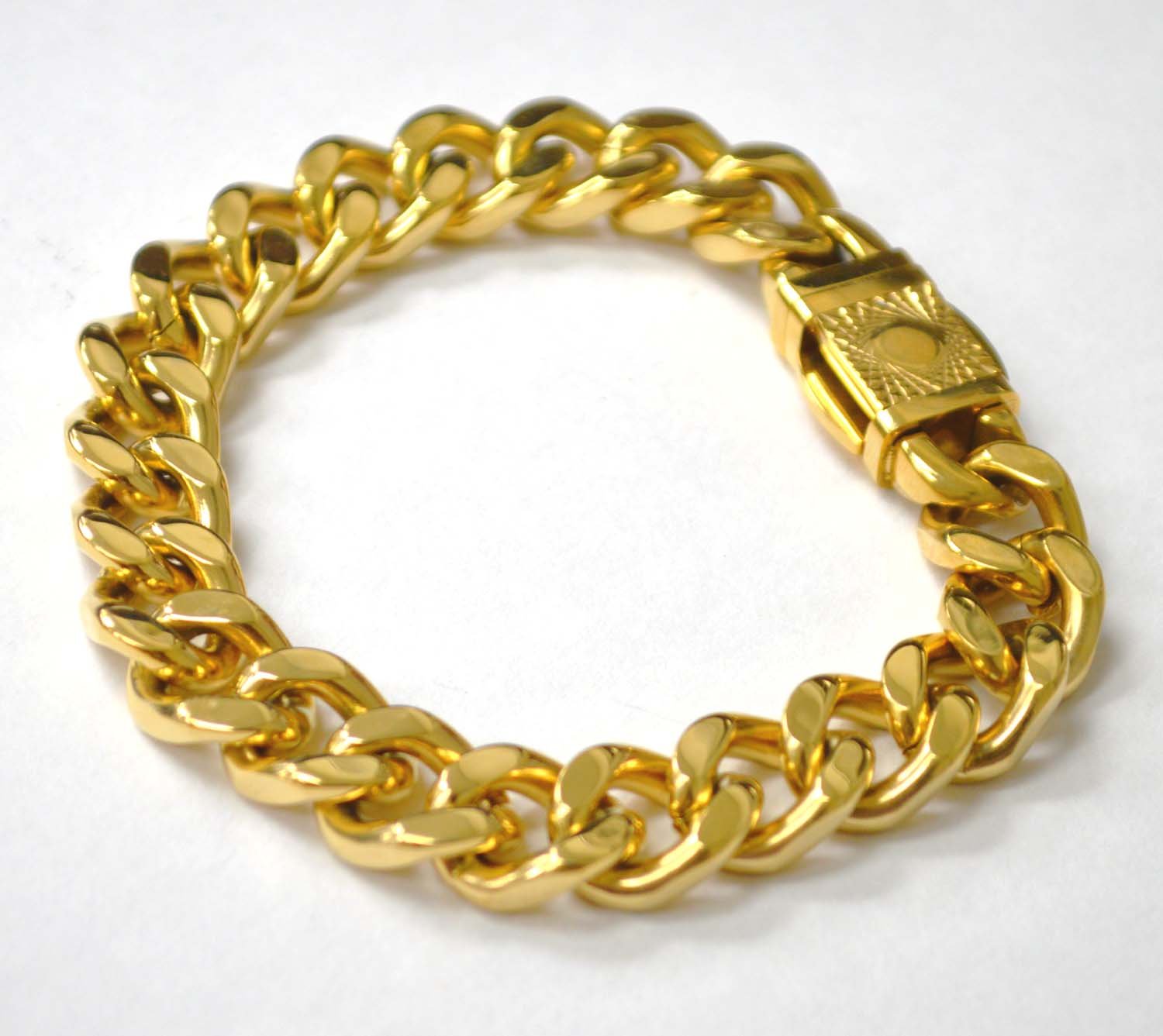 12mm Cuban Gold Plated with Fancy Lock 84-1867G-12-4