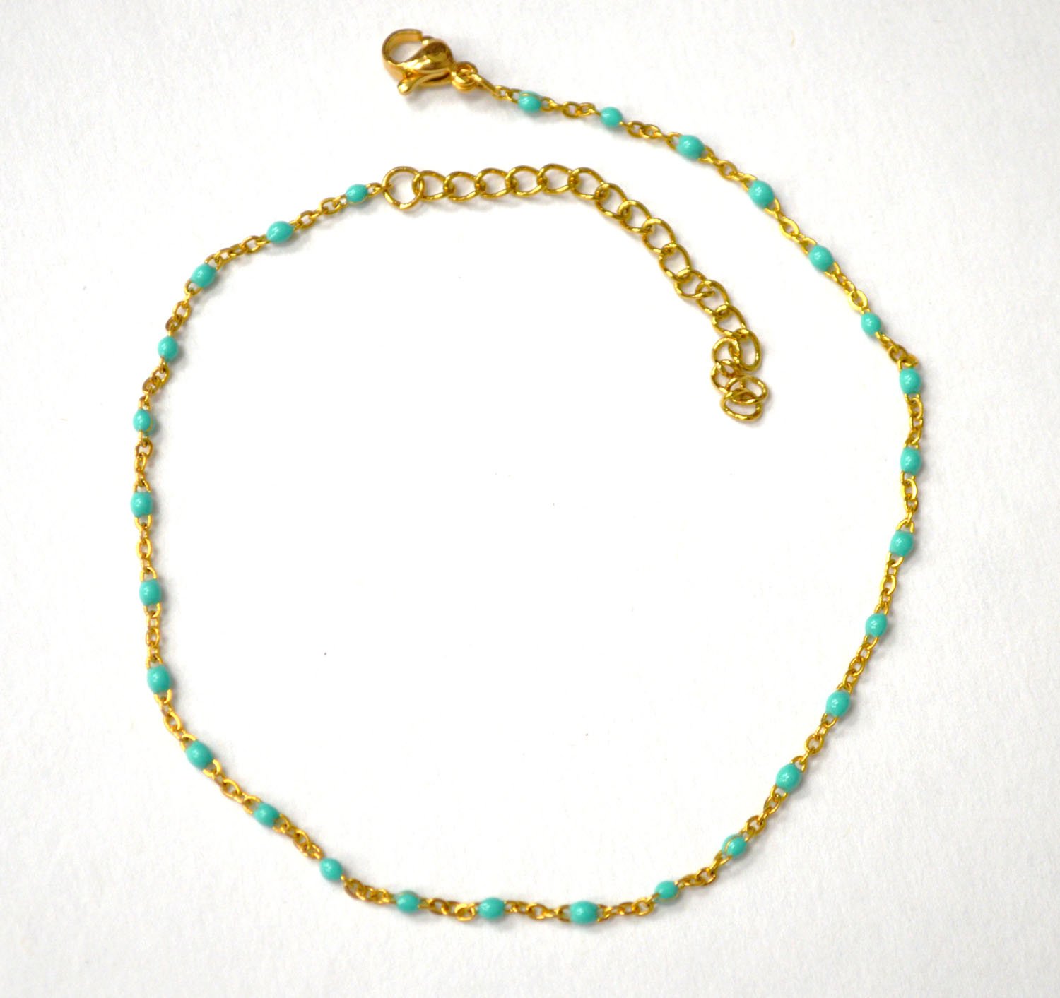 Beaded Gold IP Plated Anklet 82-256G Sage Green (5/Pkg)