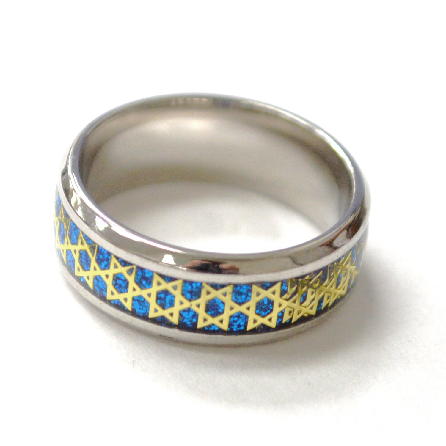 2 Tone Gold/Navy  Star of David All Around Ring 81-1498-2TGN