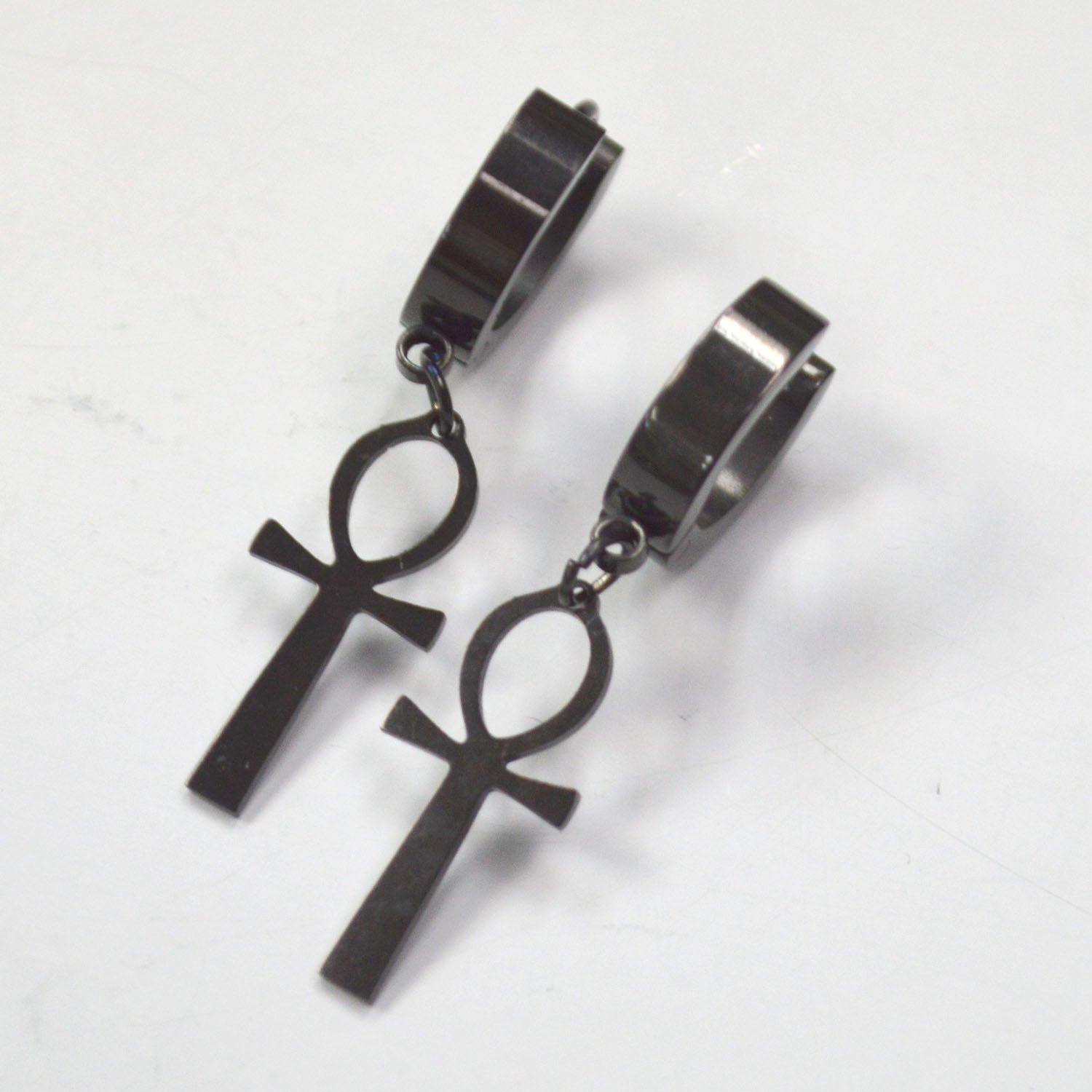 Dangling Ank Black Plated Huggies Earring 83-764B