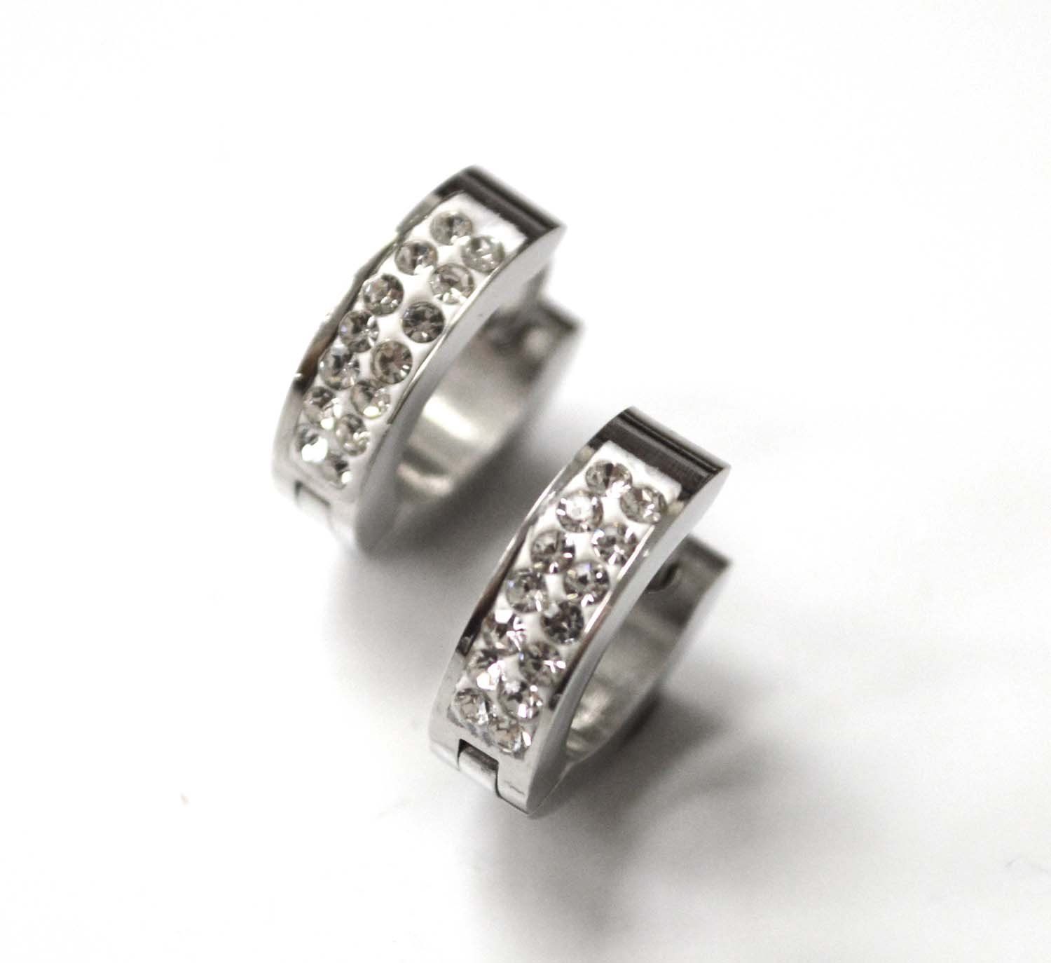 Multi Stones Stainless Steel Huggies Earring 83-406S