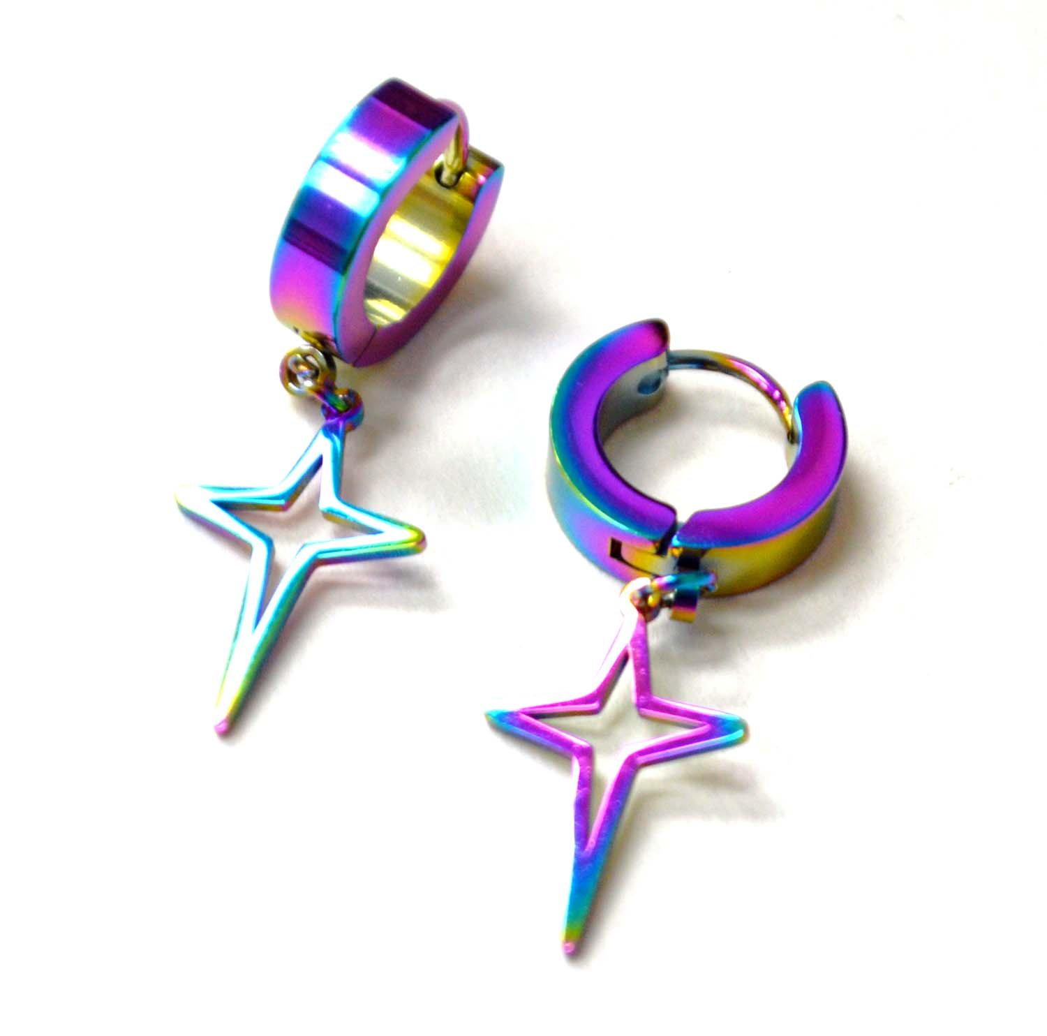 Dangling Cross Rainbow Huggies Earring 83-897-Rbw