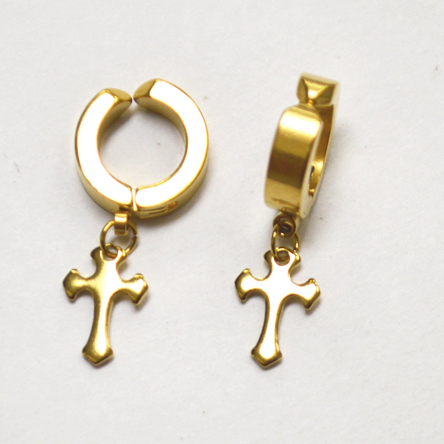 Clip On Dangling Cross Gold Plated Earrings 83-786G