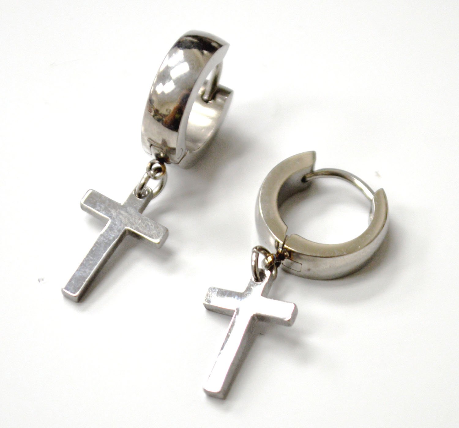 Dangling Cross Huggies Earrings 83-614S