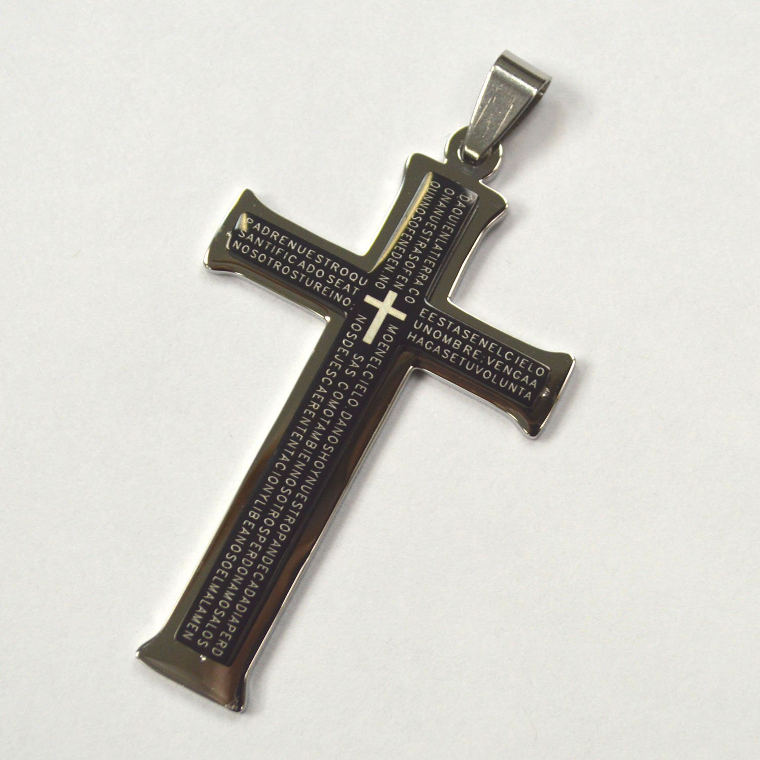 Padre Nuestro Cross Pendant Stainless Steel (32x54mm)