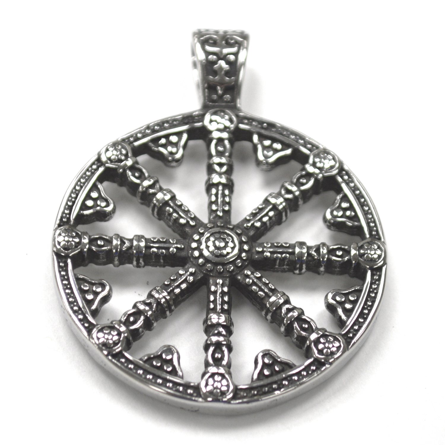 Dharma Wheel Stainless Steel Pendant 86-2958