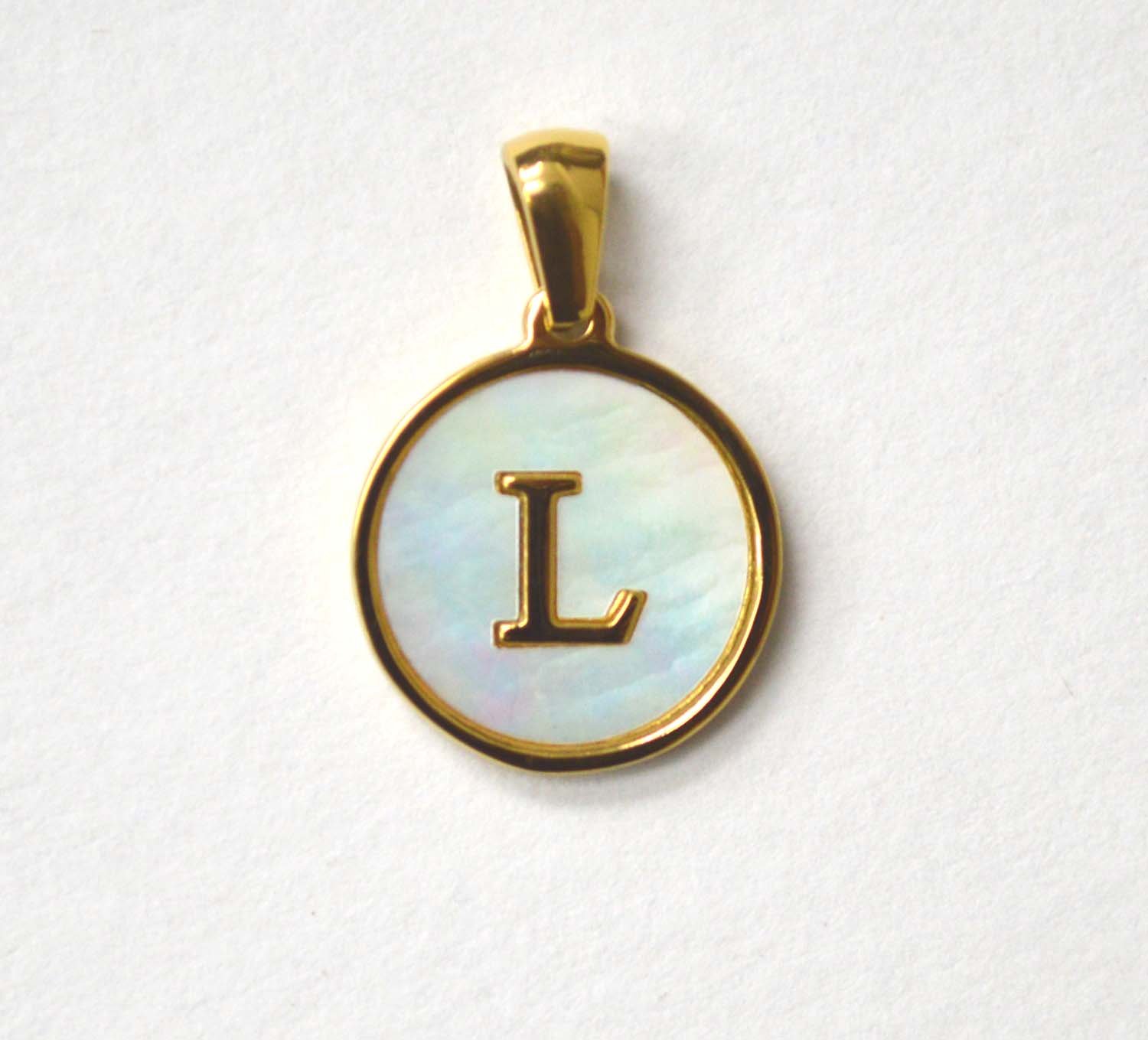 L Initial Gold IP Plated in Mother of Pearl Pendant 86-2479-L