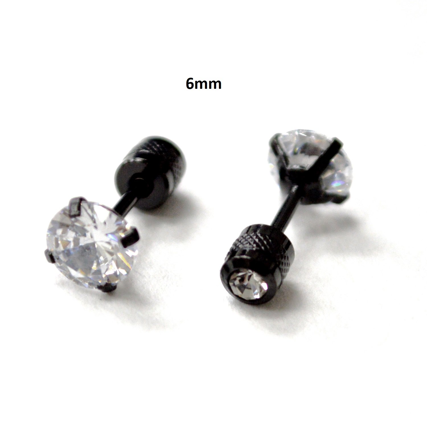 Screw Back CZ Black Plated Earrings 83-958B-6