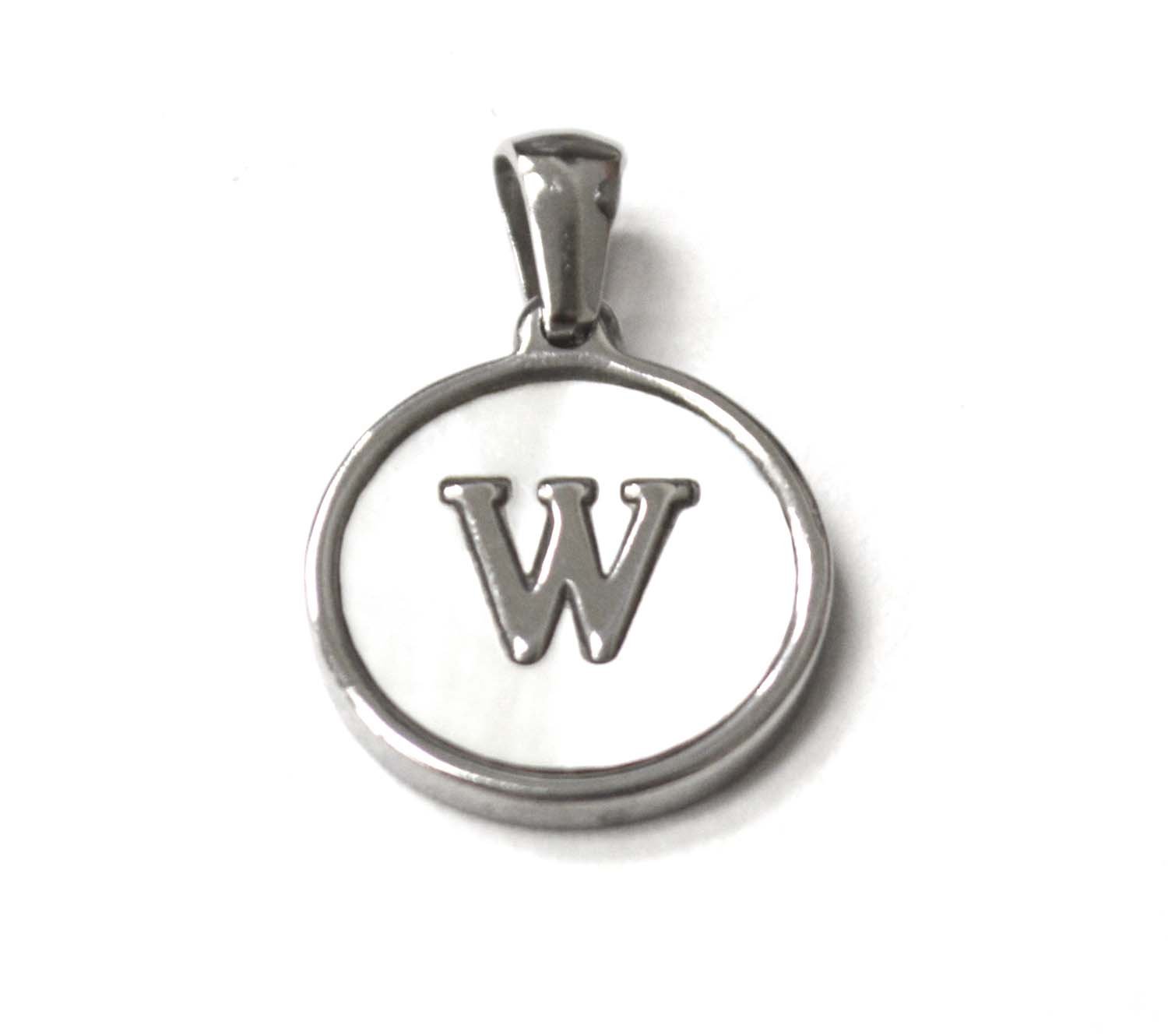 W Initial Stainless Steel in Mother of Pearl Pendant 86-2479S-W